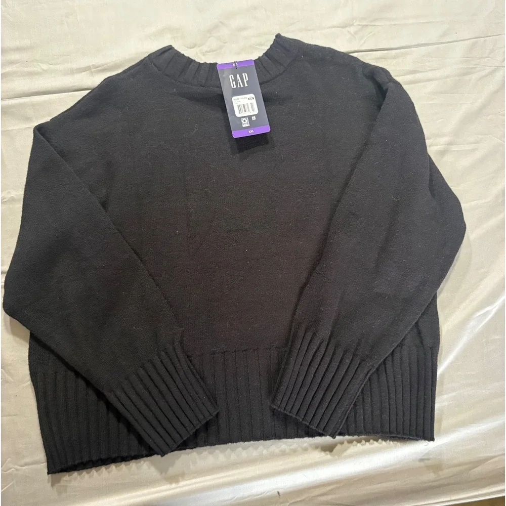 GAP Mens Crewneck Sweater Black Cotton Nylon Knit Ribbed XXL GP010669 NEW